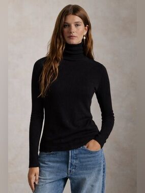 Vintage 100% Cashmere Black Turtleneck Sweater Minimalist Luxury Capsule Size M
